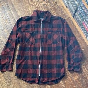 Bruno Men's Red and Black Plaid Shirt Jacket size LG